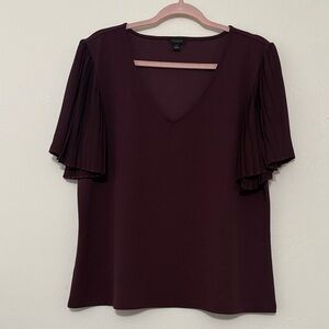 Ann Taylor Burgundy Pleated Sleeve Blouse